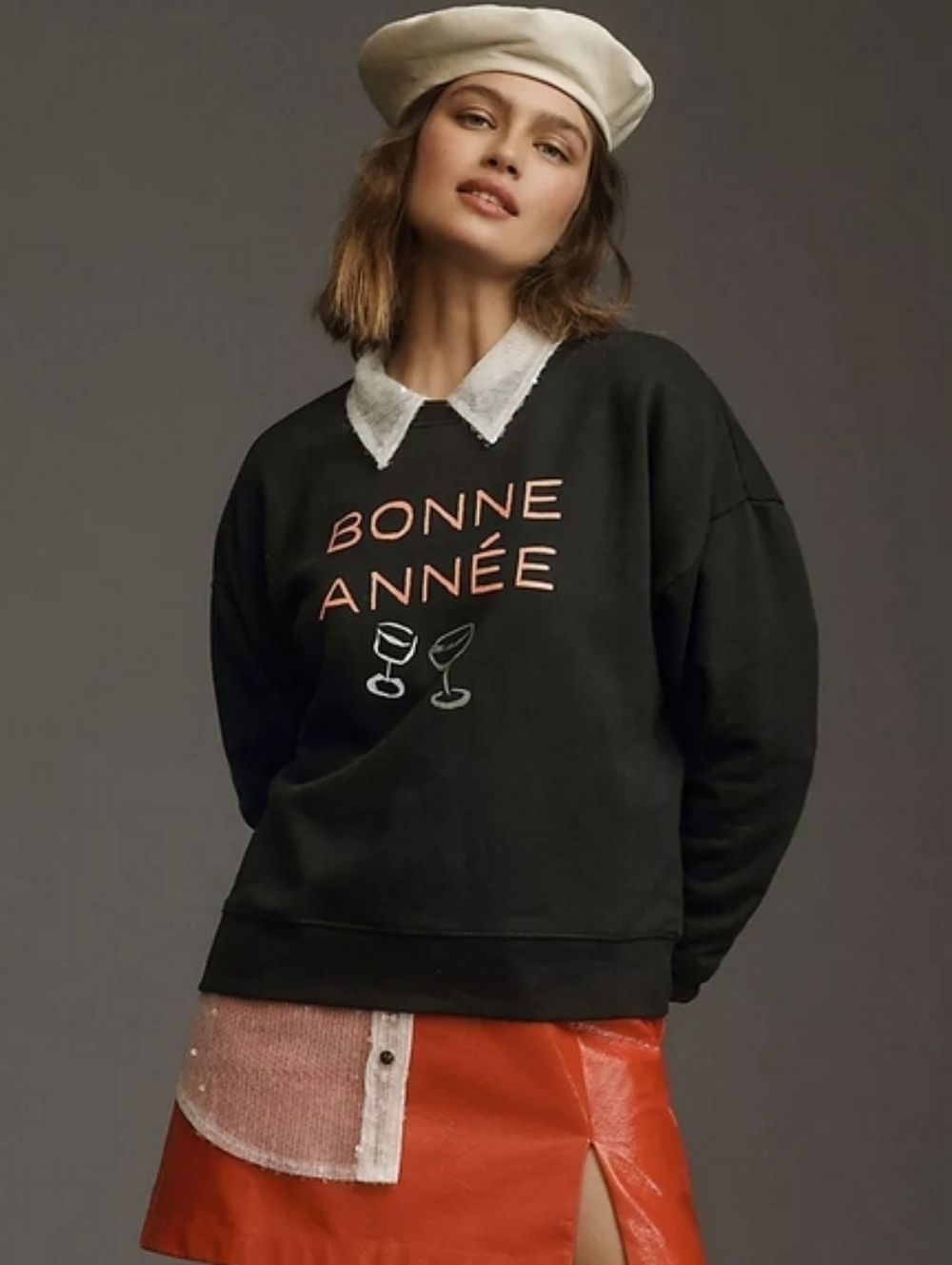Anthropologie Maeve Phthalo Ruth Bonne Année Varsity Crewneck Sweatshirt Large